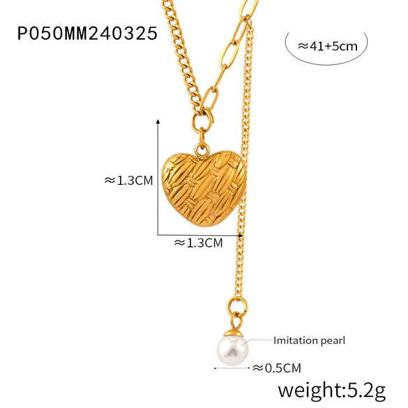 Jewelry 316L Stainless Steel Love Pendant Tassel Bead Necklace With Geometric Pattern And Carving Texture Electroplated
