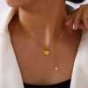 Jewelry 316L Stainless Steel Love Pendant Tassel Bead Necklace With Geometric Pattern And Carving Texture Electroplated
