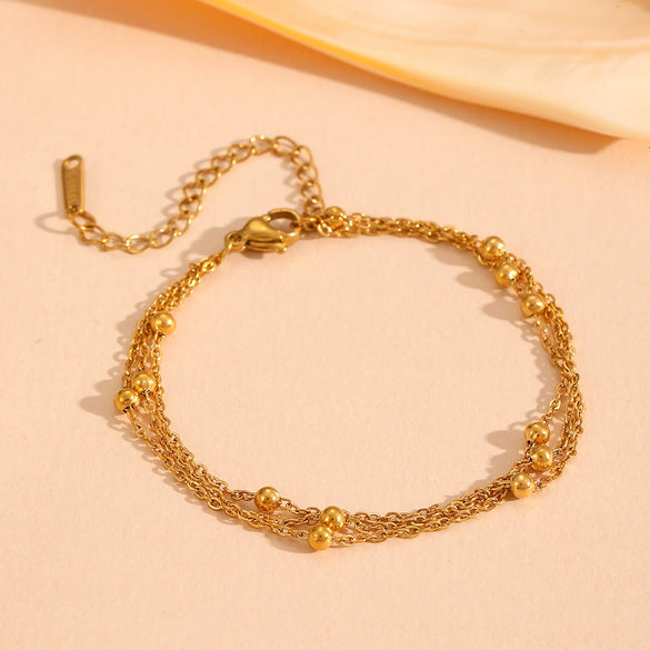 Jewelry Titanium Steel Multi Layer Clip Bead Chain Set With Diamonds Bamboo Chain Style For Women