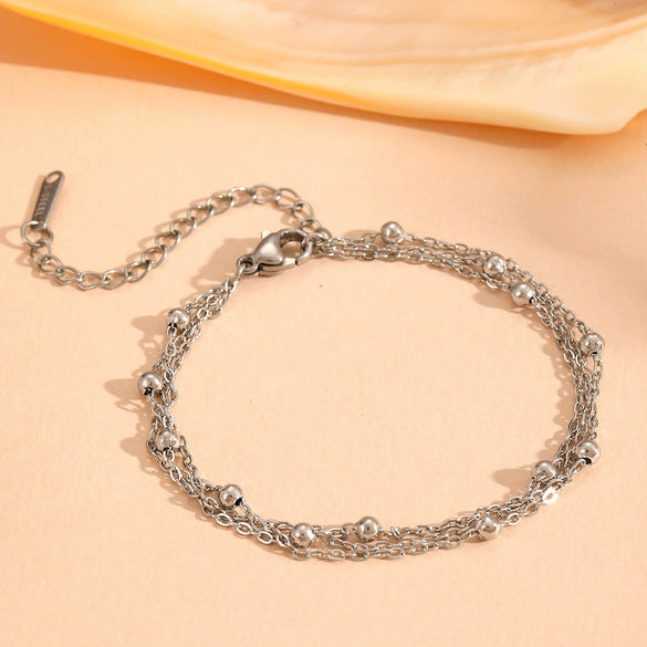 Jewelry Titanium Steel Multi Layer Clip Bead Chain Set With Diamonds Bamboo Chain Style For Women
