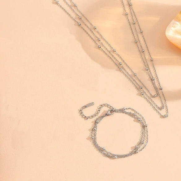 Jewelry Titanium Steel Multi Layer Clip Bead Chain Set With Diamonds Bamboo Chain Style For Women