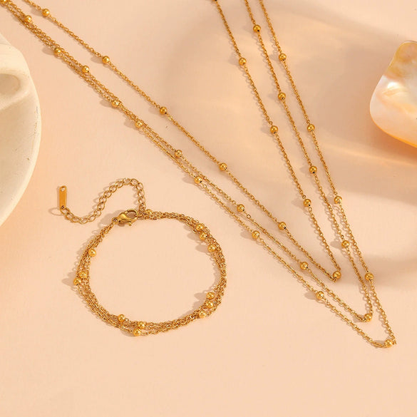 Jewelry Titanium Steel Multi Layer Clip Bead Chain Set With Diamonds Bamboo Chain Style For Women