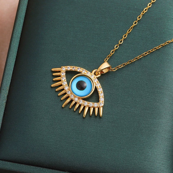 Jewelry Titanium Steel Ochain Devil's Eye Pendant Necklace Mixed Gem Inlay Geometric Electroplating