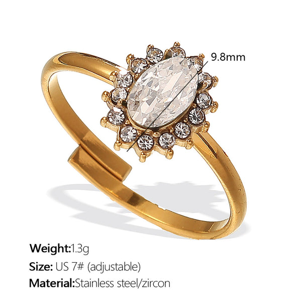 Jewelry 316L Stainless Steel Oval Vintage Imitation Caibao Emerald Ring For Women Electroplating