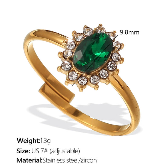 Jewelry 316L Stainless Steel Oval Vintage Imitation Caibao Emerald Ring For Women Electroplating