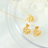 Jewelry 316L Stainless Steel Peach Heart Pendant Necklace And Earrings Wind Pattern 18K Gold Plated