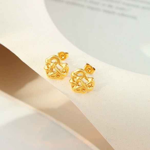 Jewelry 316L Stainless Steel Peach Heart Pendant Necklace And Earrings Wind Pattern 18K Gold Plated