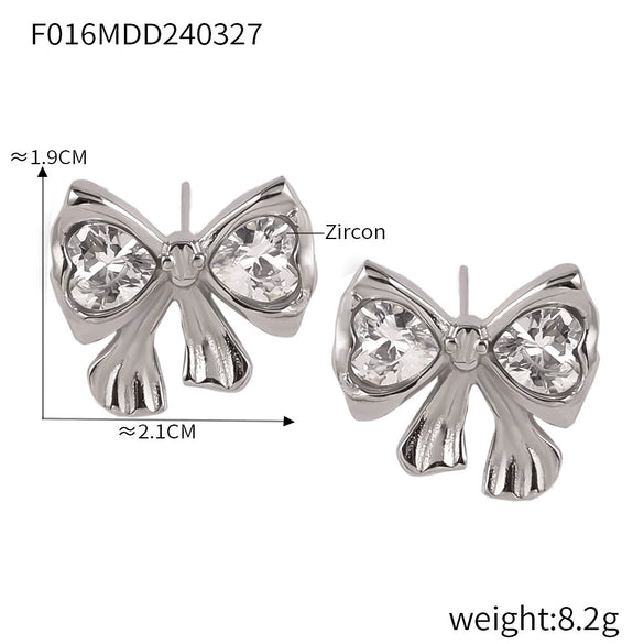 Jewelry 316L Stainless Steel Retro Chain Style Electroplating Pendant Necklace And Bow Earrings Suit