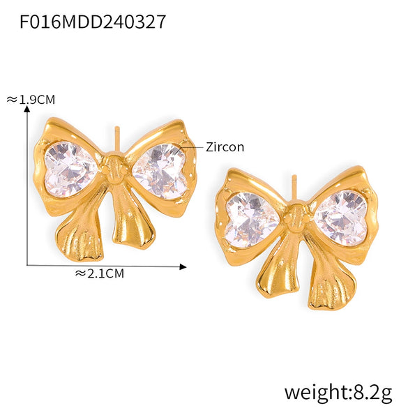 Jewelry 316L Stainless Steel Retro Chain Style Electroplating Pendant Necklace And Bow Earrings Suit