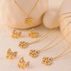 Jewelry 316L Stainless Steel Retro Chain Style Electroplating Pendant Necklace And Bow Earrings Suit