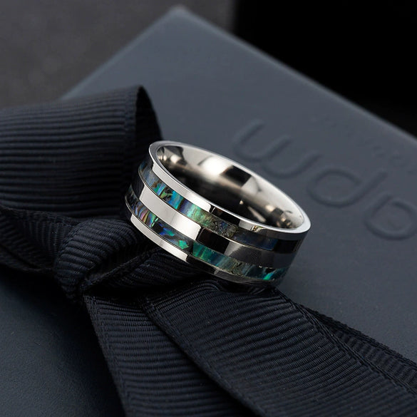 Jewelry Titanium Steel Ring And Bracelet Inlaid Abalone And Shell With Dripping Oil Treatment And Letters Numbers Text Pattern Unisex