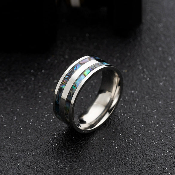 Jewelry Titanium Steel Ring And Bracelet Inlaid Abalone And Shell With Dripping Oil Treatment And Letters Numbers Text Pattern Unisex