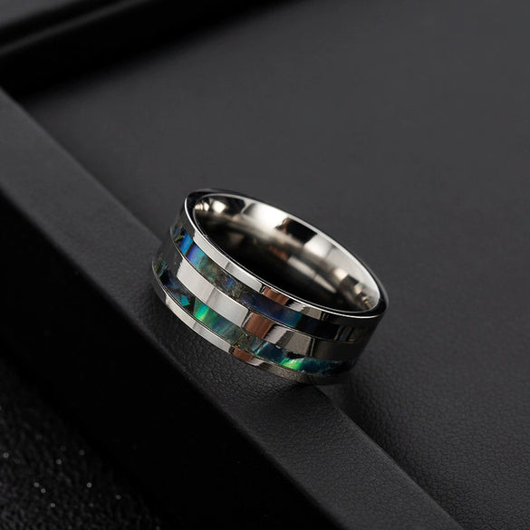 Jewelry Titanium Steel Ring And Bracelet Inlaid Abalone And Shell With Dripping Oil Treatment And Letters Numbers Text Pattern Unisex