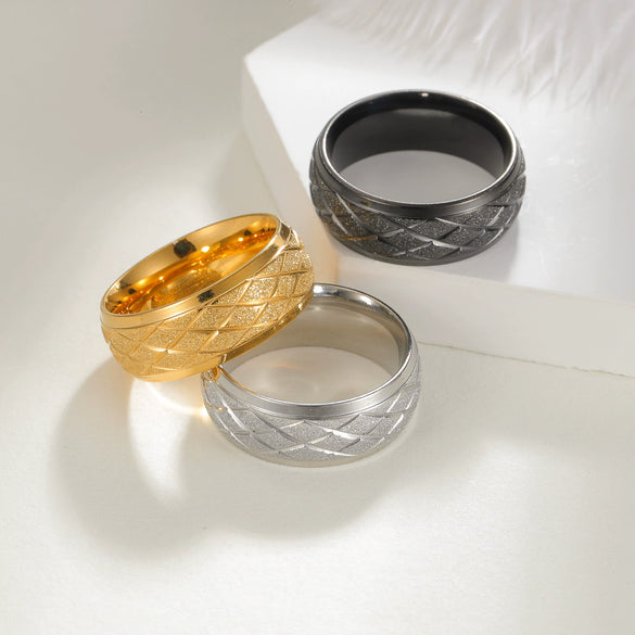 Jewelry Titanium Steel Ring Diamond Plaid Frosted Electroplating Unisex