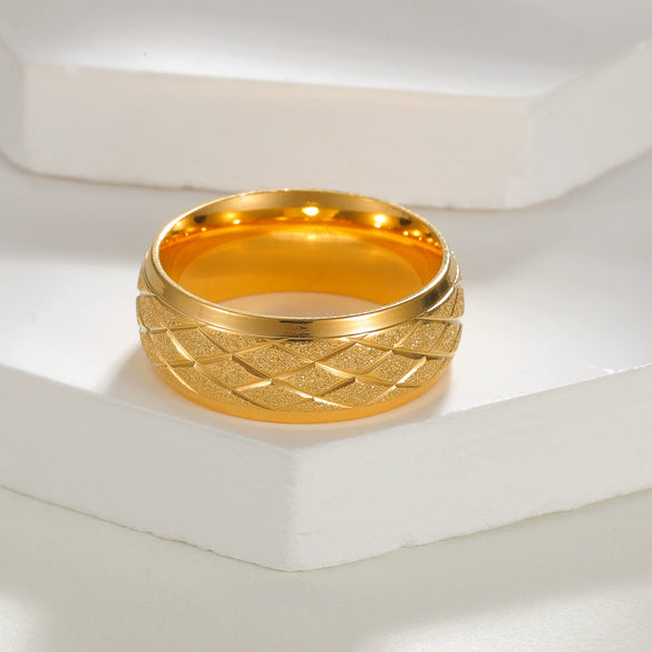 Jewelry Titanium Steel Ring Diamond Plaid Frosted Electroplating Unisex