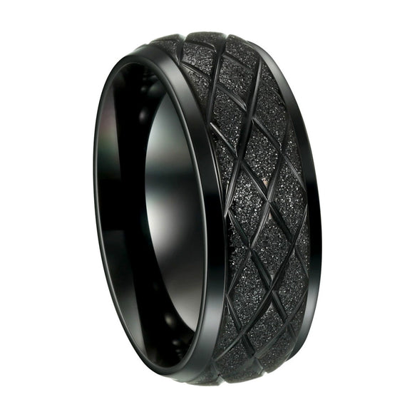 Jewelry Titanium Steel Ring Diamond Plaid Frosted Electroplating Unisex