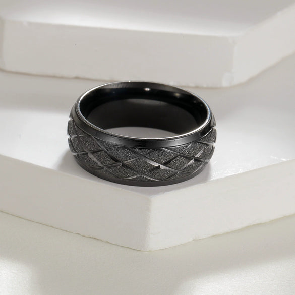 Jewelry Titanium Steel Ring Diamond Plaid Frosted Electroplating Unisex