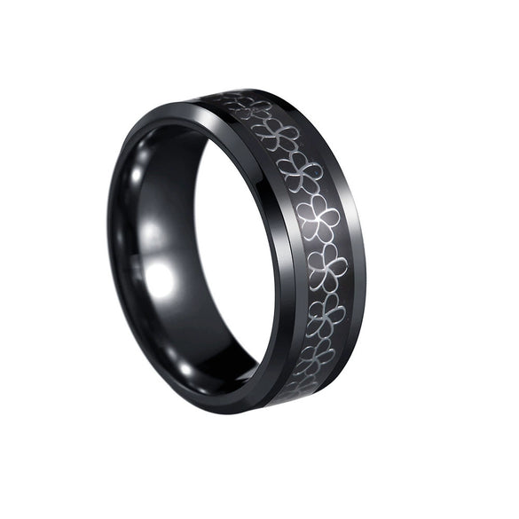 Jewelry Titanium Steel Ring Flower Pattern Geometric Style Electroplating