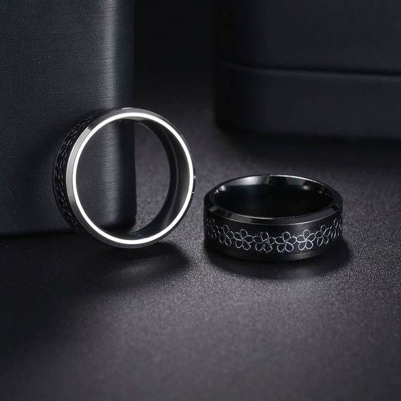 Jewelry Titanium Steel Ring Flower Pattern Geometric Style Electroplating