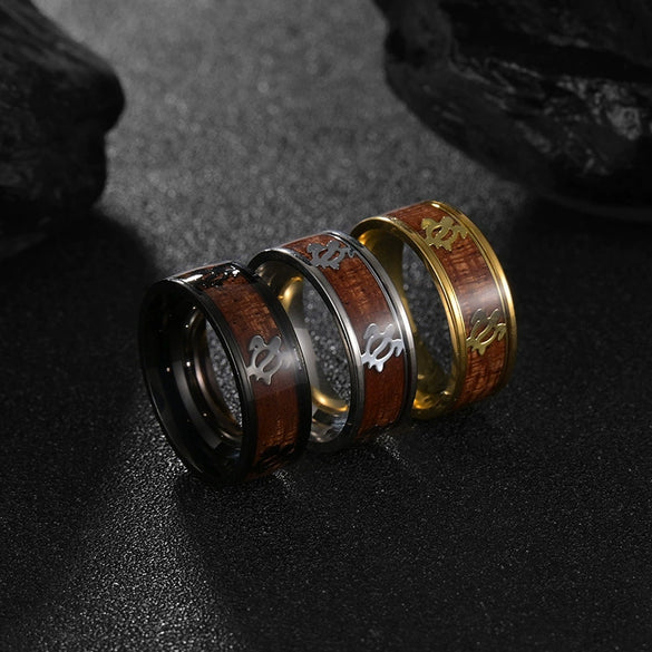 Jewelry Titanium Steel Ring Inlaid With Acacia Wood Grain Turtle Pattern Dripping Oil Unisex