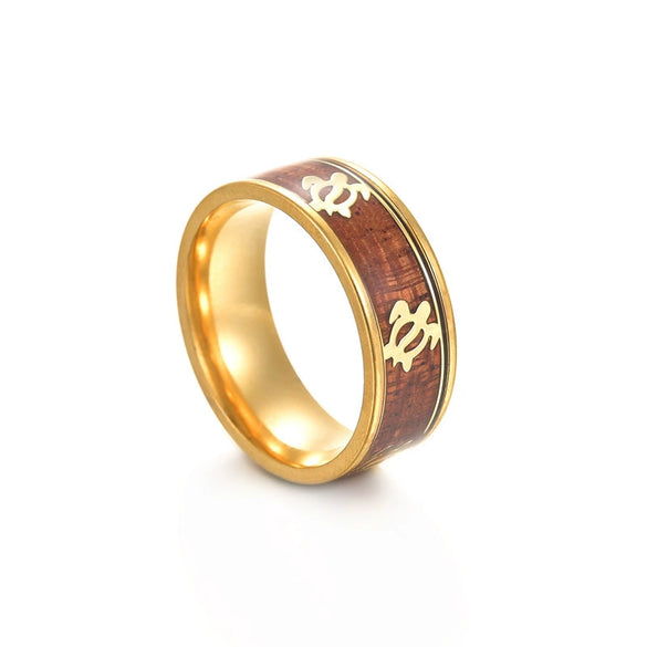 Jewelry Titanium Steel Ring Inlaid With Acacia Wood Grain Turtle Pattern Dripping Oil Unisex