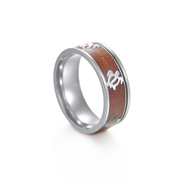 Jewelry Titanium Steel Ring Inlaid With Acacia Wood Grain Turtle Pattern Dripping Oil Unisex