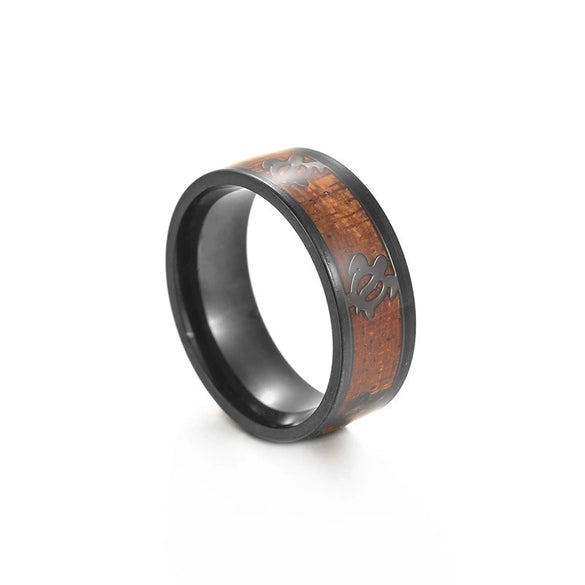Jewelry Titanium Steel Ring Inlaid With Acacia Wood Grain Turtle Pattern Dripping Oil Unisex