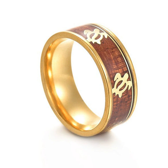 Jewelry Titanium Steel Ring Inlaid With Acacia Wood Grain Turtle Pattern Dripping Oil Unisex