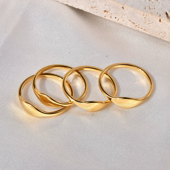 Jewelry Titanium Steel Ring Matte Brushed Drop Shape 18K Gold Electroplated Cartoon Style