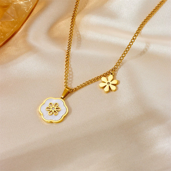 Jewelry Titanium Steel Shell Flower Pattern Necklace Bracelet Earrings For Women