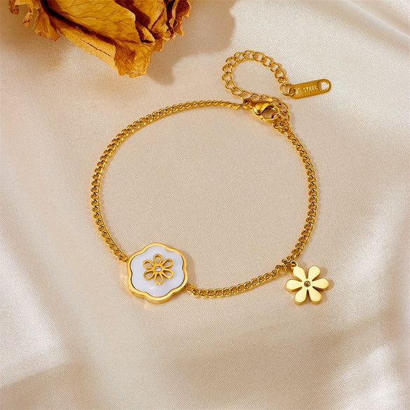 Jewelry Titanium Steel Shell Flower Pattern Necklace Bracelet Earrings For Women