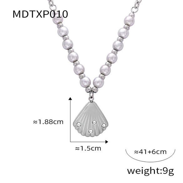 Jewelry 316L Stainless Steel Shell Shape Diamondencrusted Freshwater Pearl Electroplating Unisex