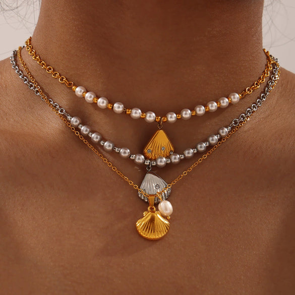 Jewelry 316L Stainless Steel Shell Shape Diamondencrusted Freshwater Pearl Electroplating Unisex