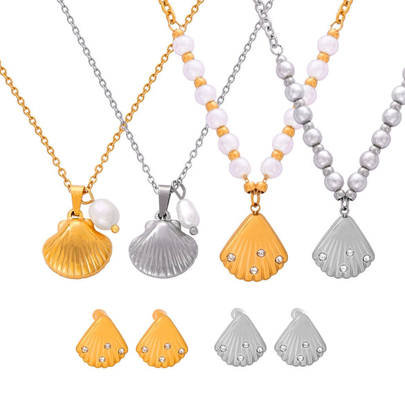Jewelry 316L Stainless Steel Shell Shape Diamondencrusted Freshwater Pearl Electroplating Unisex