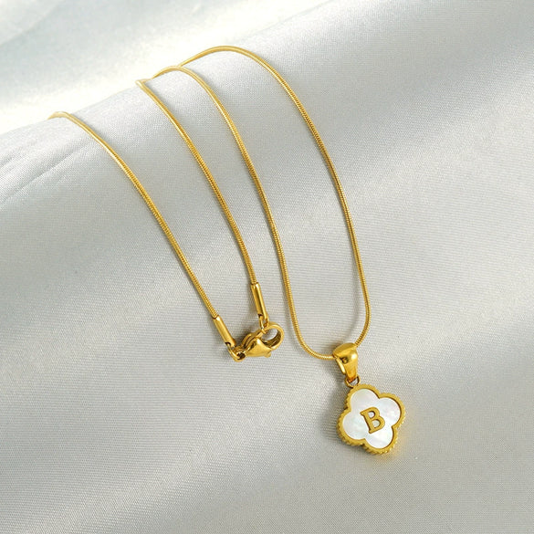 Jewelry Titanium Steel Snake Bone Chain Letter Pendant With Electroplating And Four Leaf Clover Design For Women