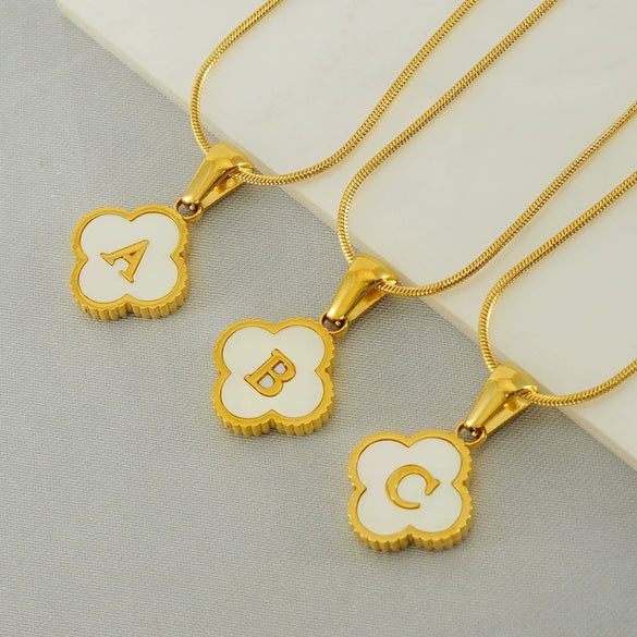 Jewelry Titanium Steel Snake Bone Chain Letter Pendant With Electroplating And Four Leaf Clover Design For Women