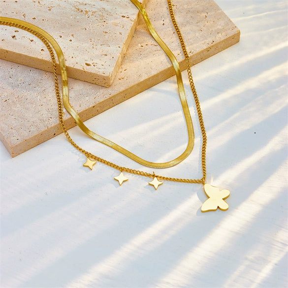 Jewelry Titanium Steel Snake Bone Chain Necklace With Star Butterfly Pendant Electroplating Design For Women