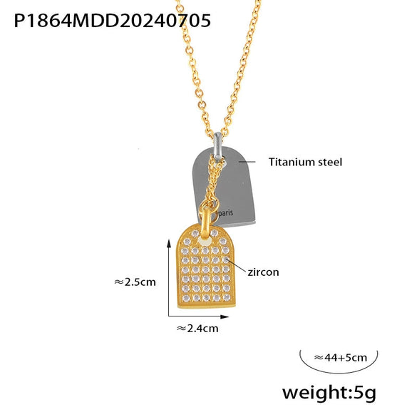 Jewelry 316L Stainless Steel Square Geometric Electroplated Pendant Necklace Simple Light Luxury Unisex