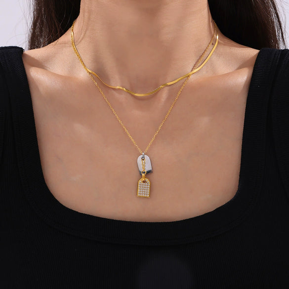 Jewelry 316L Stainless Steel Square Geometric Electroplated Pendant Necklace Simple Light Luxury Unisex