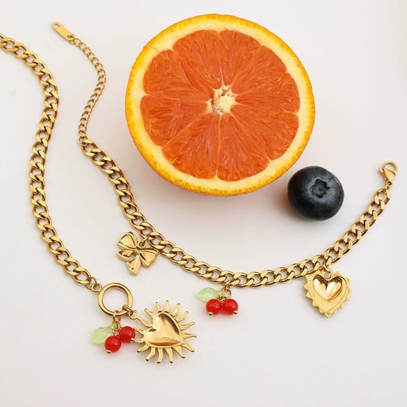 Jewelry Titanium Steel Stainless Steel Cherry Cuban Chain Electroplated Women's Love Style