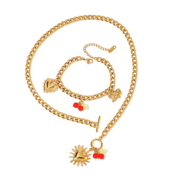 Jewelry Titanium Steel Stainless Steel Cherry Cuban Chain Electroplated Women's Love Style