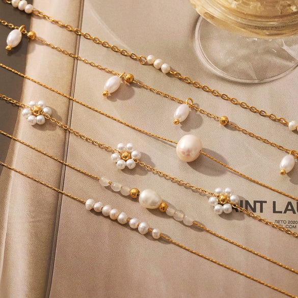 Jewelry Titanium Steel Stainless Steel Imitation Pearl Flowershaped Women's Natural Style Vacuum Plating Set With Pearls Necklace