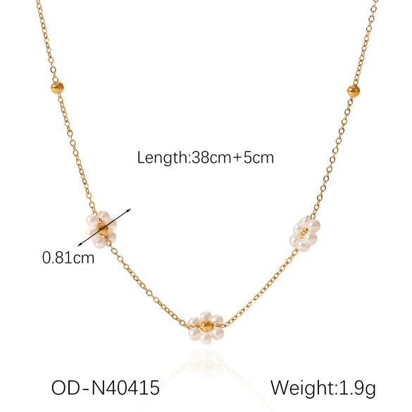 Jewelry Titanium Steel Stainless Steel Imitation Pearl Flowershaped Women's Natural Style Vacuum Plating Set With Pearls Necklace