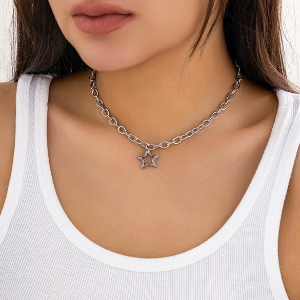 Jewelry Titanium Steel Star Necklace Copper Iron Alloy Electroplated Cross Chain For Women