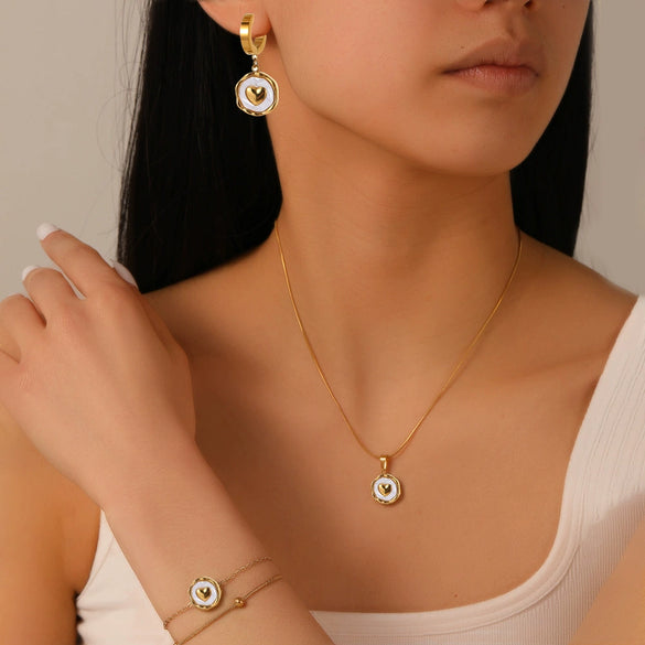 Jewelry Titanium Steel Stars Love Shell Peach Heart Pendant Set With Diamonds