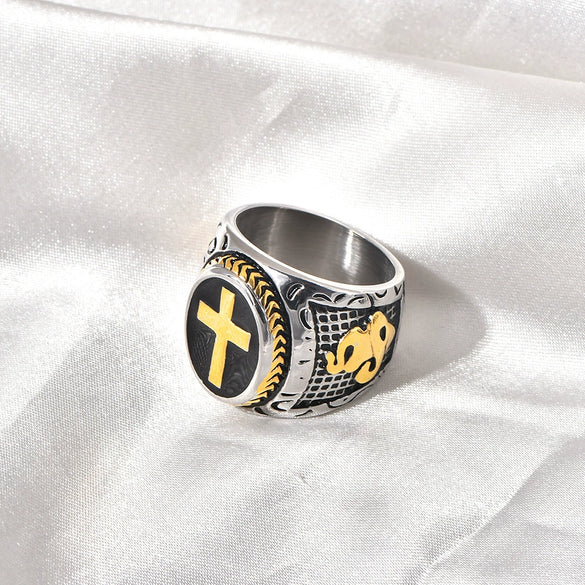 Jewelry Titanium Steel U Shaped Hip Hop Style Vacuum Gold Plated Men's Ring
