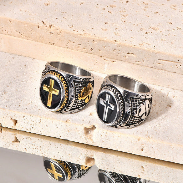 Jewelry Titanium Steel U Shaped Hip Hop Style Vacuum Gold Plated Men's Ring