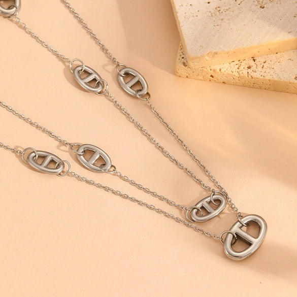Jewelry Titanium Steel Vacuum Plating Geometric Multiple Pendant Set With Diamonds For Women