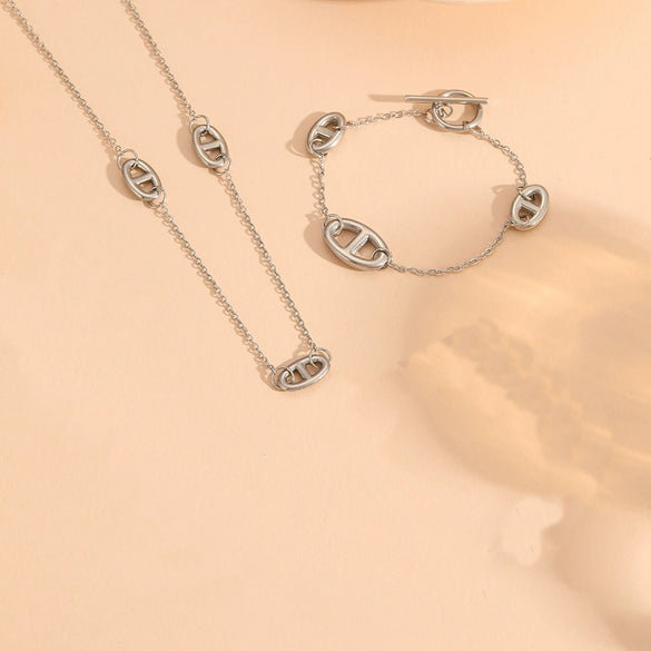 Jewelry Titanium Steel Vacuum Plating Geometric Multiple Pendant Set With Diamonds For Women