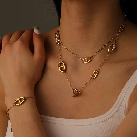 Jewelry Titanium Steel Vacuum Plating Geometric Multiple Pendant Set With Diamonds For Women